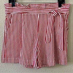 Vine & Love Red and White Bermudas with Paper-Bag Waist